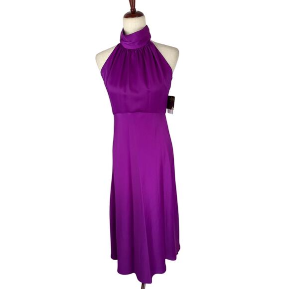 TAYLOR STRETCH SATIN HIGH NECK MAXI DRESS IN PILLOW PURPLE NWT WOMEN'S SIZE 4P - Picture 4 of 16